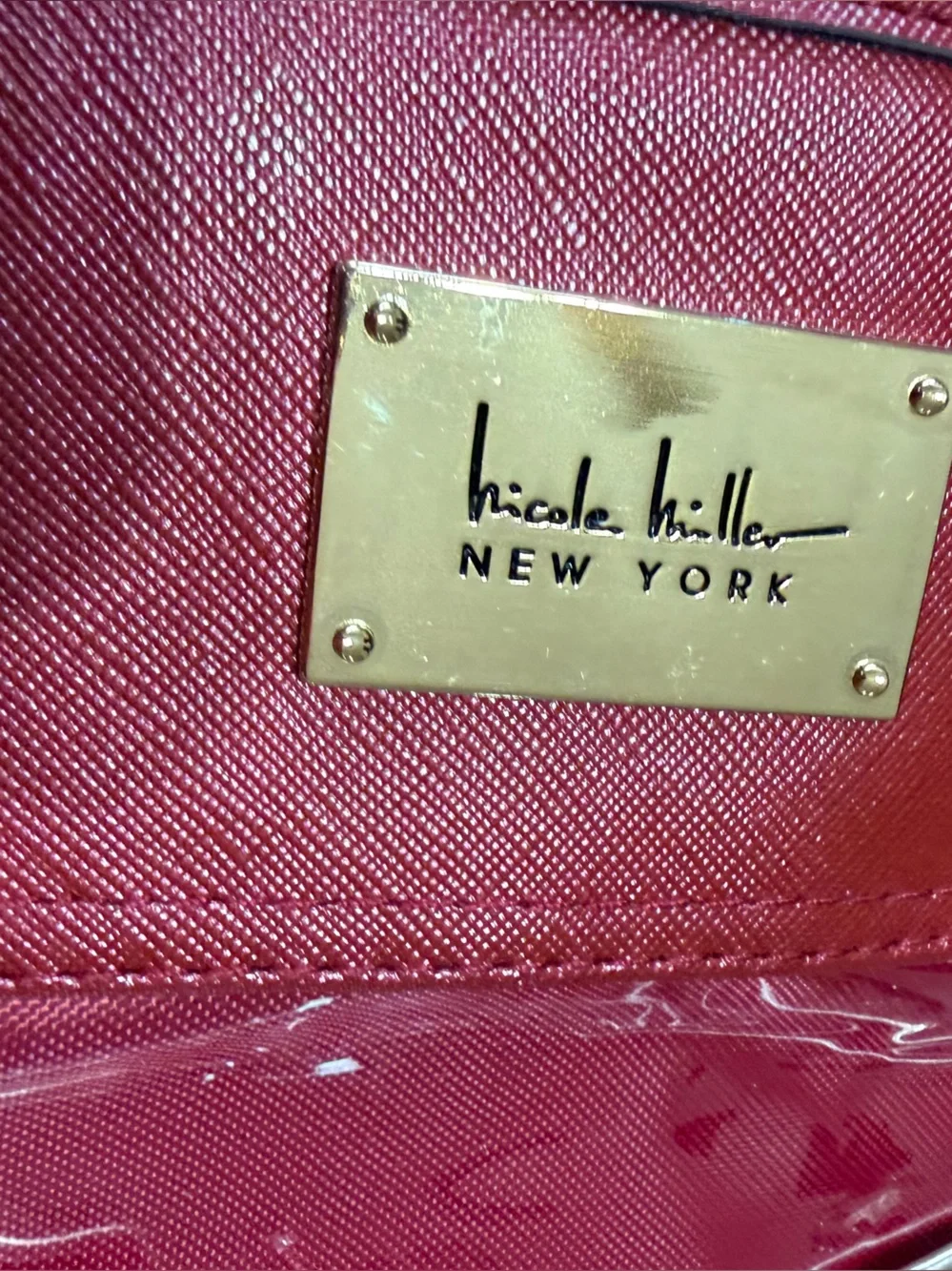 Nicole Miller Metallic Red Logo Makeup Pouch